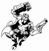 coloriage hellboy arme a la main